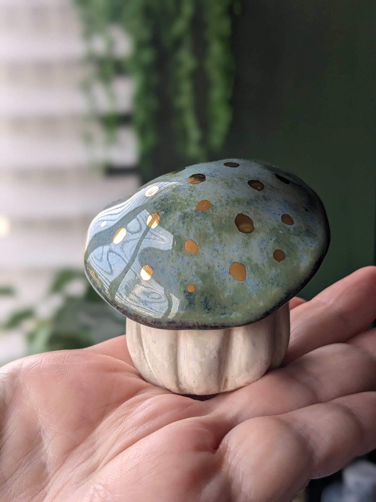 Stone Denim mushroom ghost with 24karat golden spots