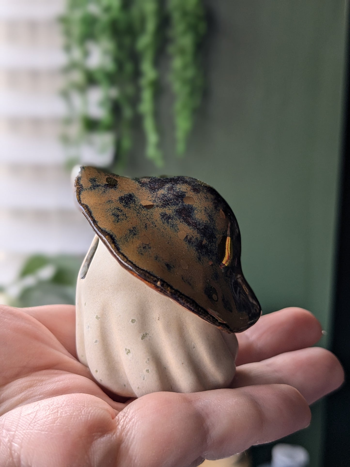 Tigers eye mushroom ghost with 24karat golden spots