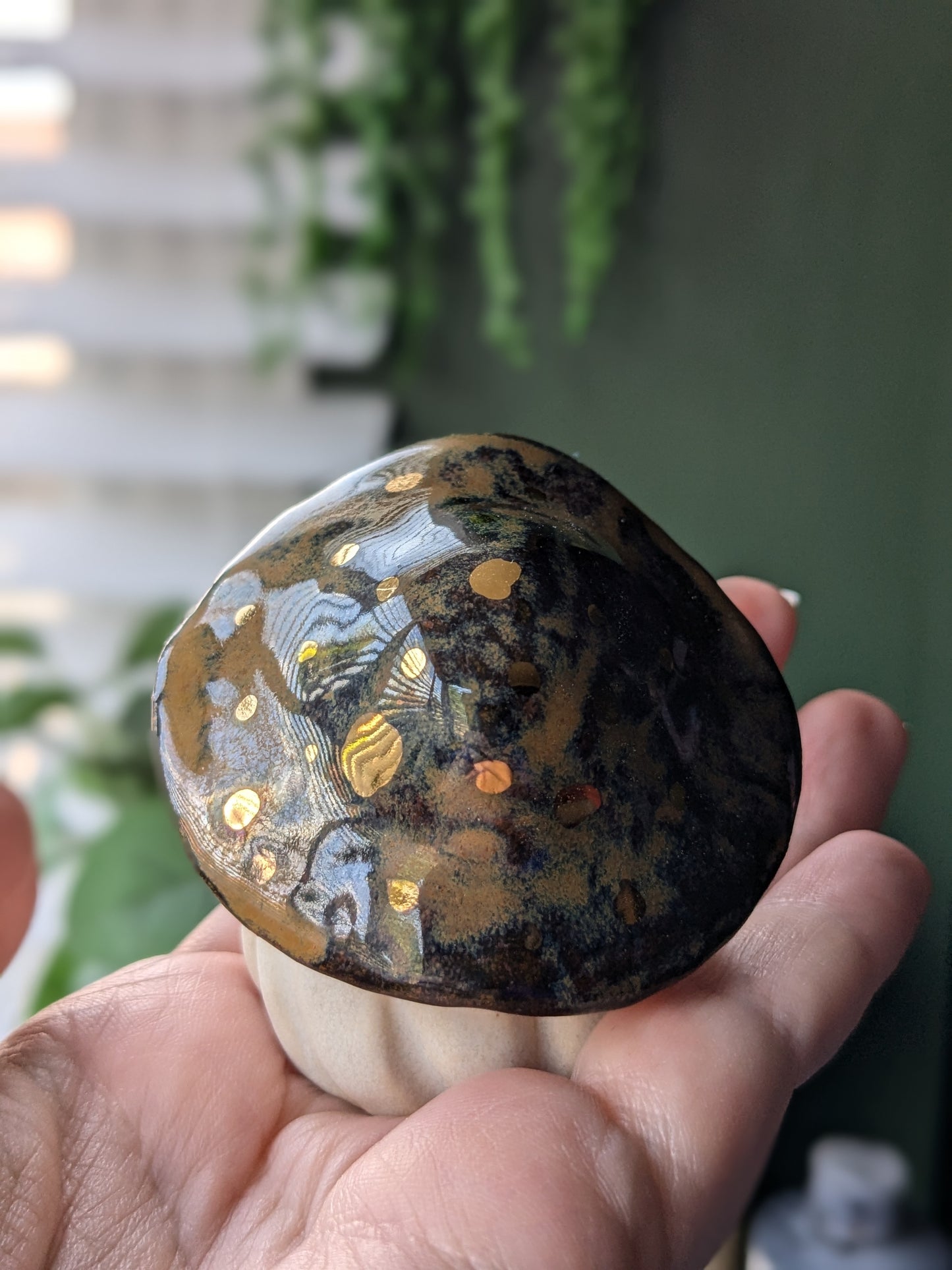 Tigers eye mushroom ghost with 24karat golden spots
