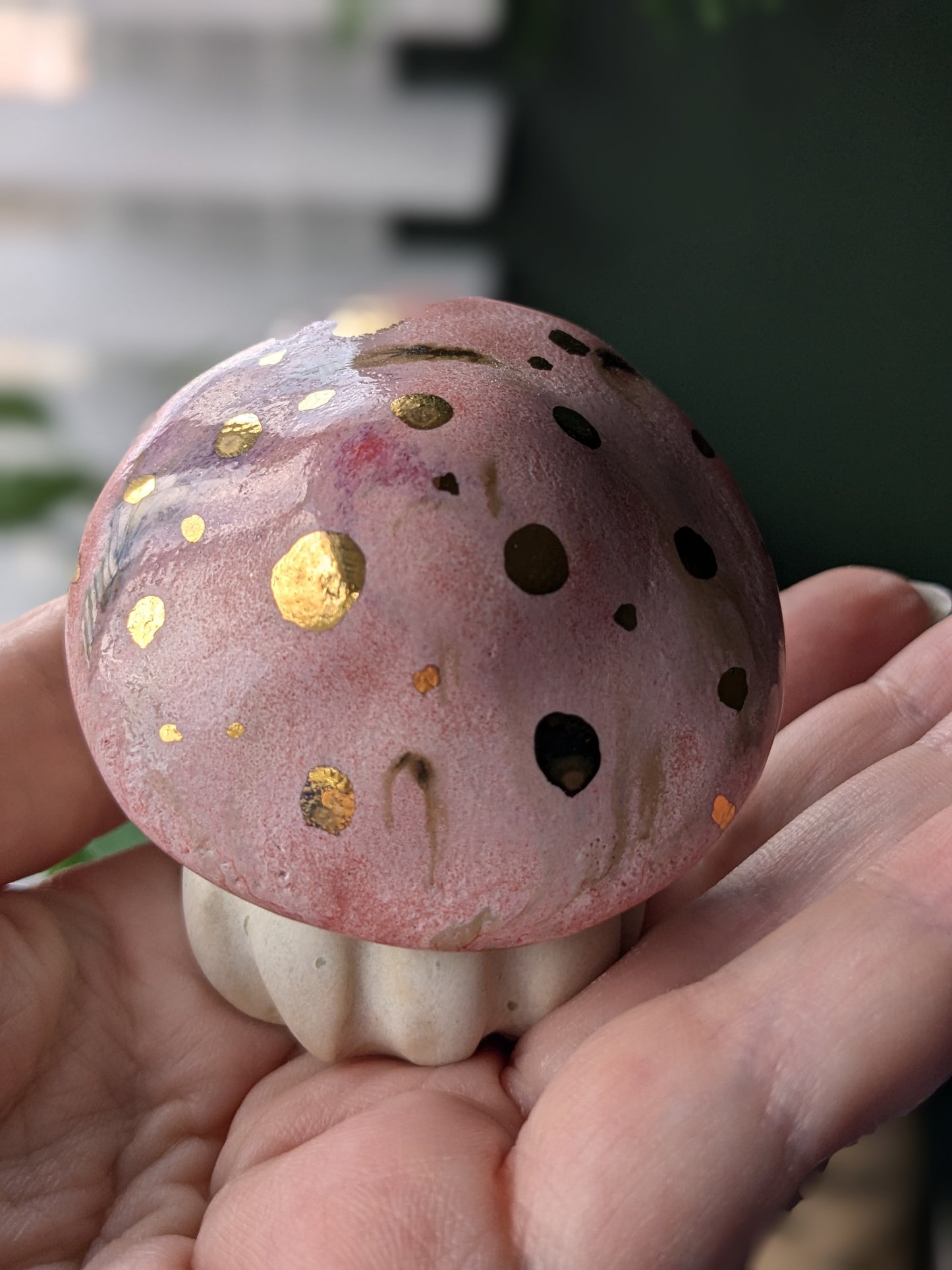 Pink mushroom ghost with 24karat golden spots